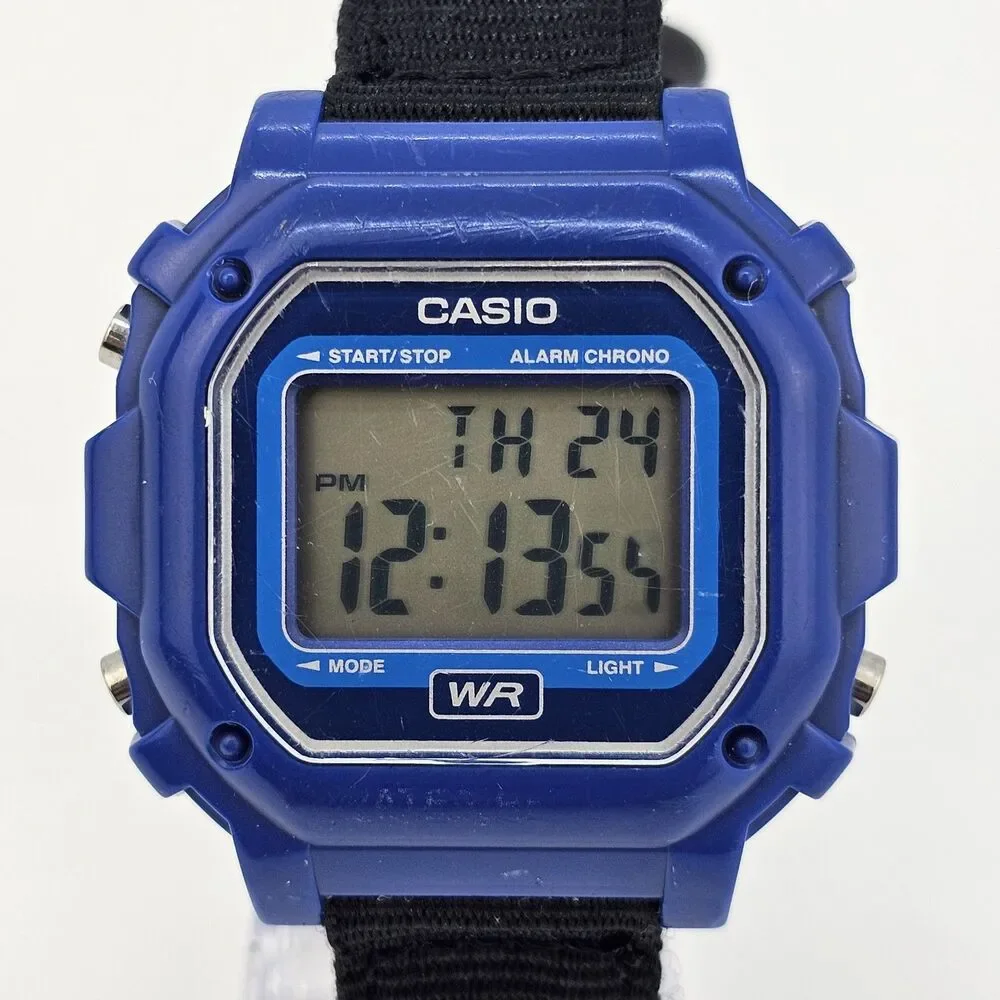 CASIO Illuminator 43MM Blue Tone Case Digital Men's Watch New Black Canvas Bands